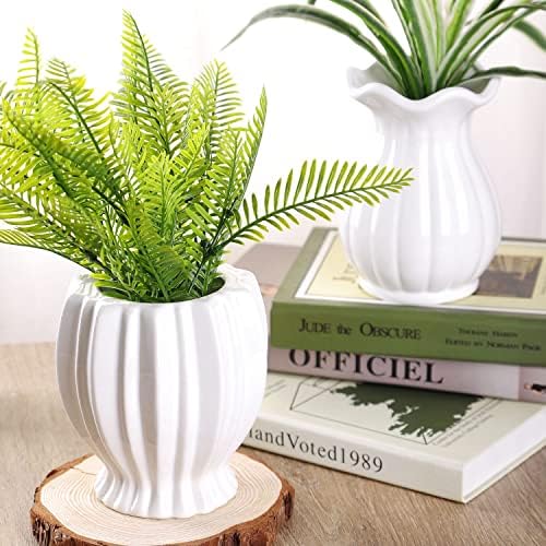 VanEnjoy 6 Inch Modern Ribbed White Ceramic Vase