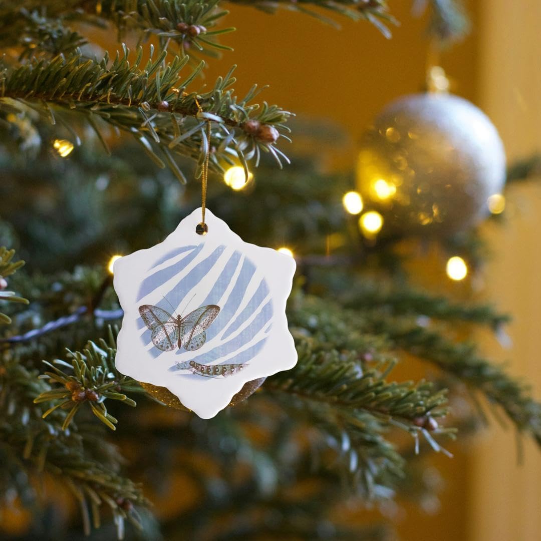 3 Inch Snowflake Porcelain Ornament Butterfly with Caterpillar