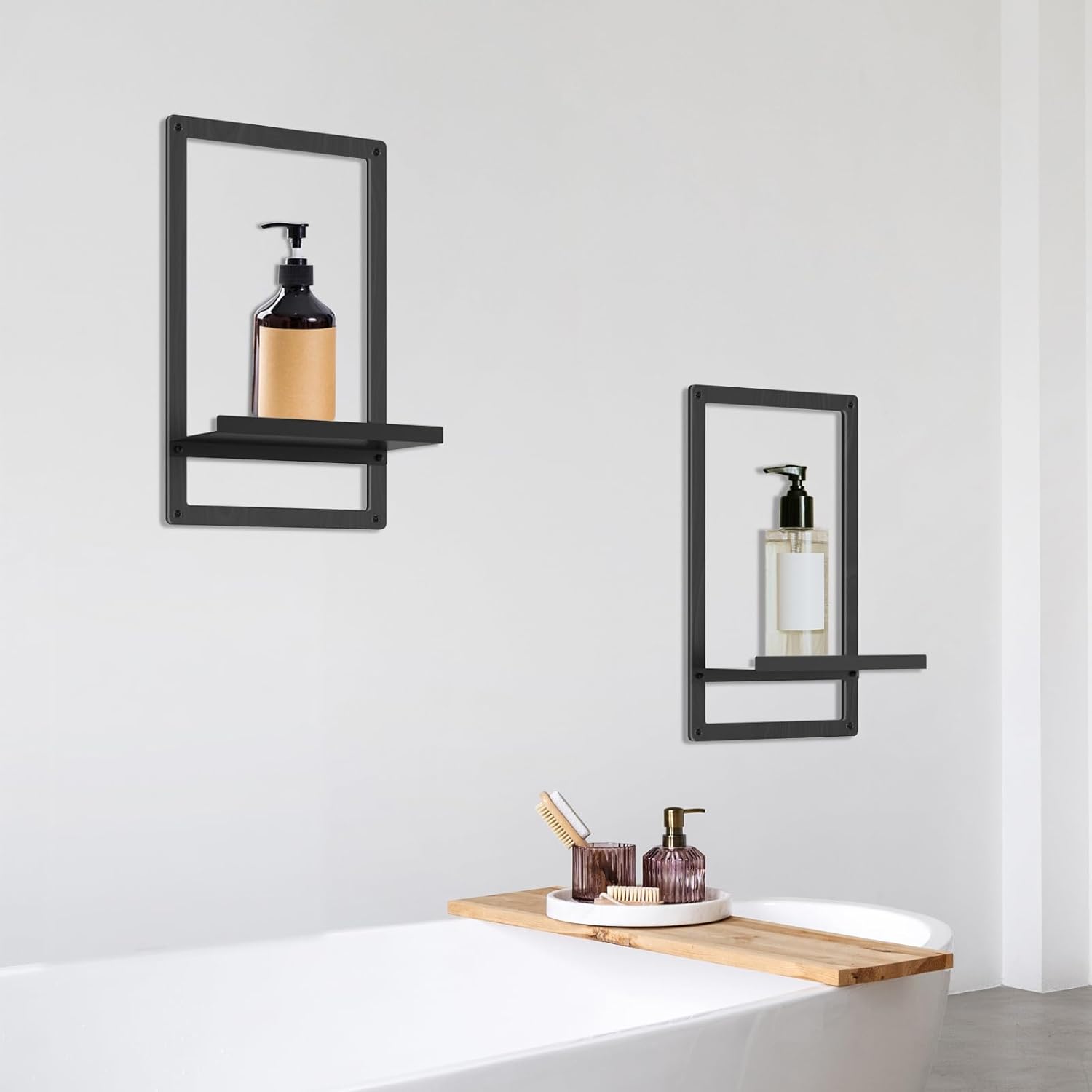 OYEFLY Metal Wood Floating Shelf Black