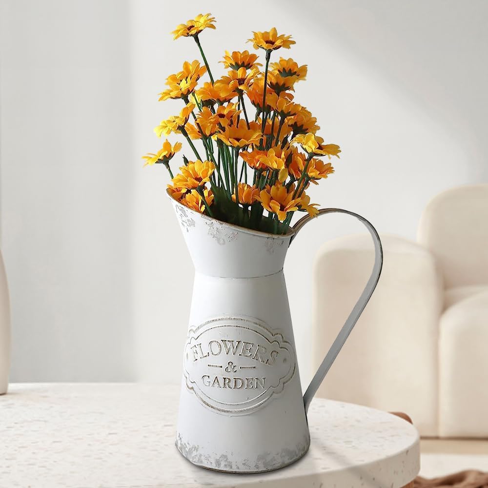 Rustic Metal Flower Vase with Shabby Chic Design