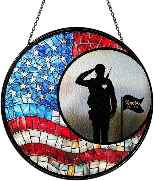Custom Memorial Military Suncatcher with Name and Dates