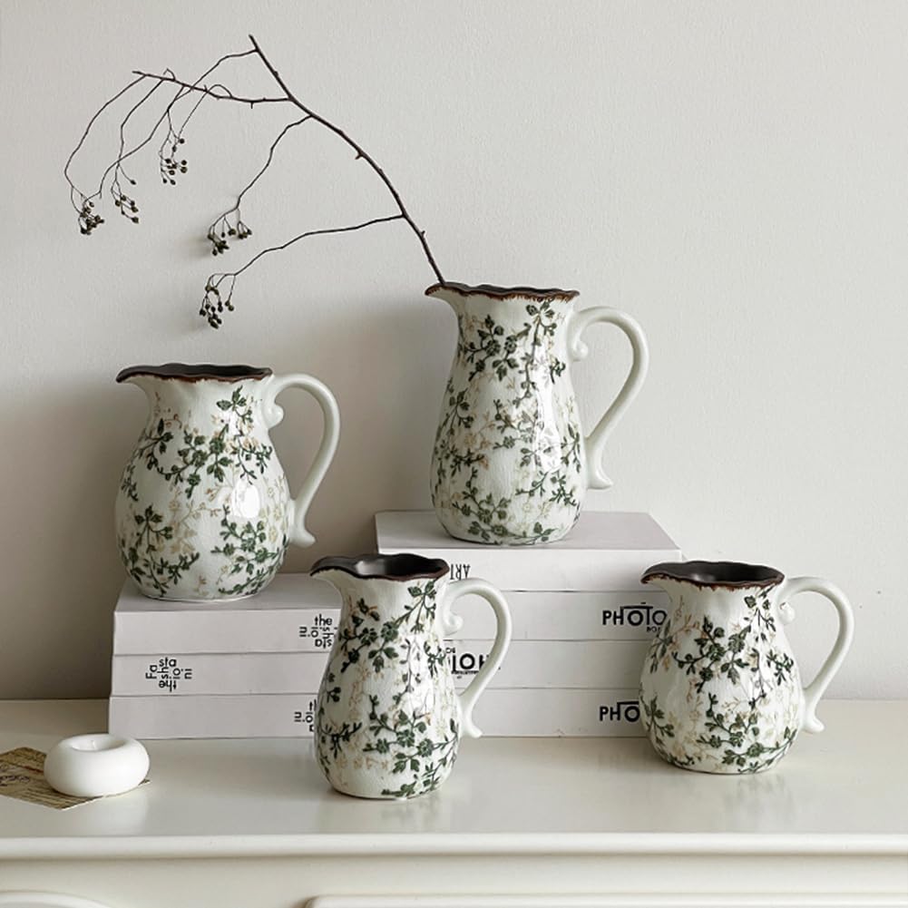 Green Flower Vase for Chinoiserie Decor Ceramic Porcelain Pitcher Vase A1