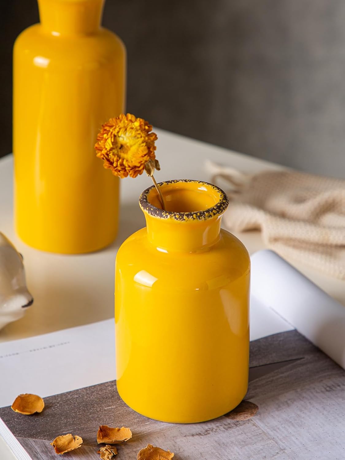 CwlwGO Yellow Ceramic Vase Set Modern Decor