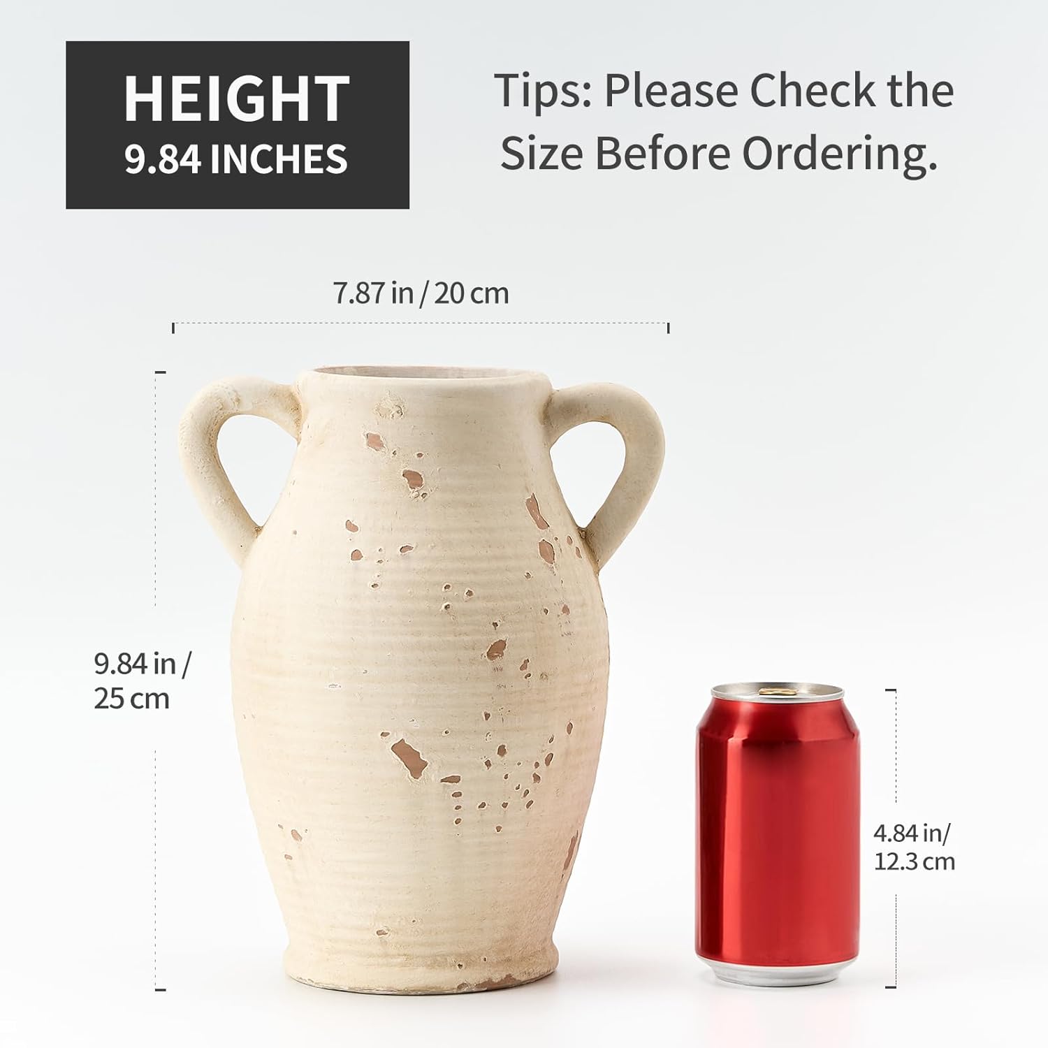 Large Ceramic Rustic Vase with 2 Handles 98 Inch
