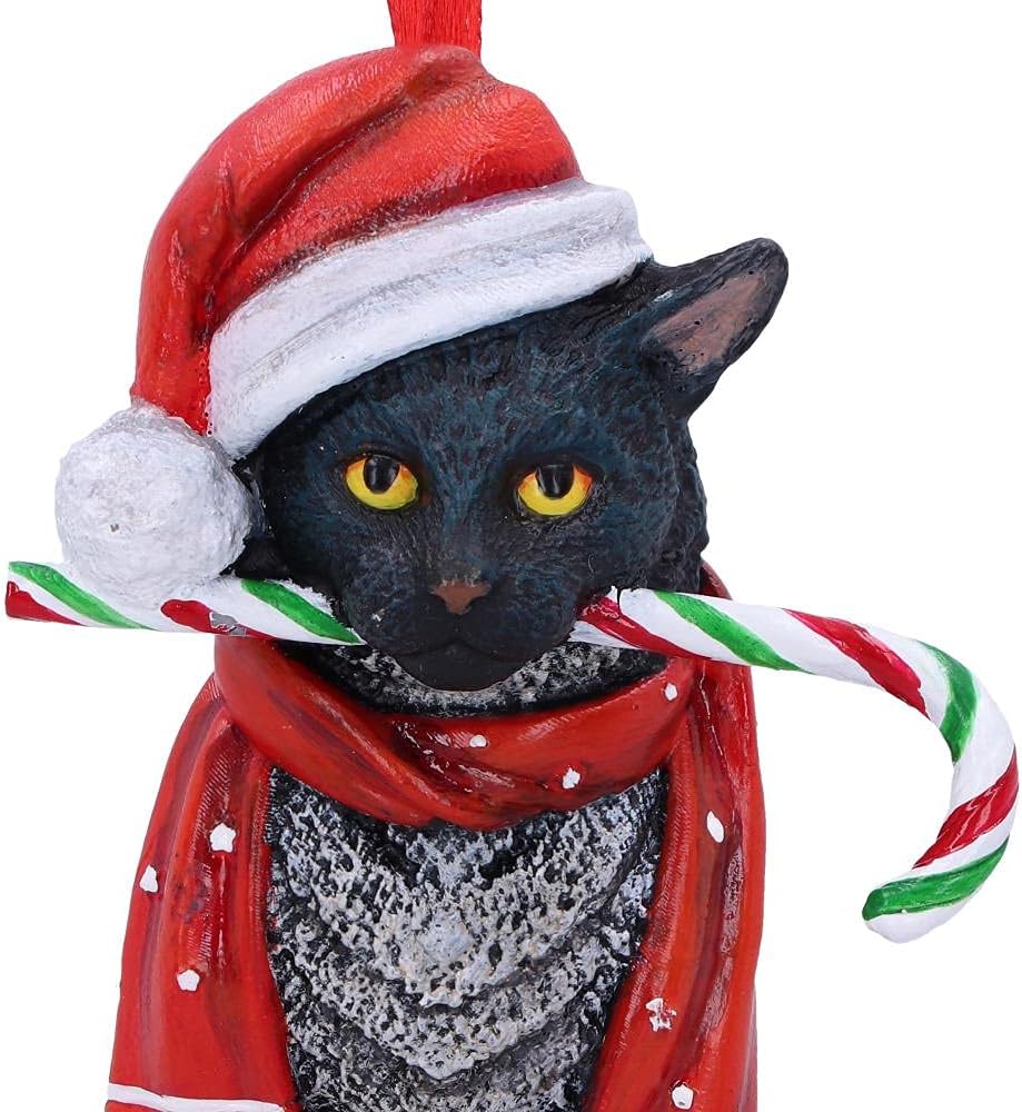 Nemesis Now Candy Cane Cat Hanging Ornament 9cm Red Christmas