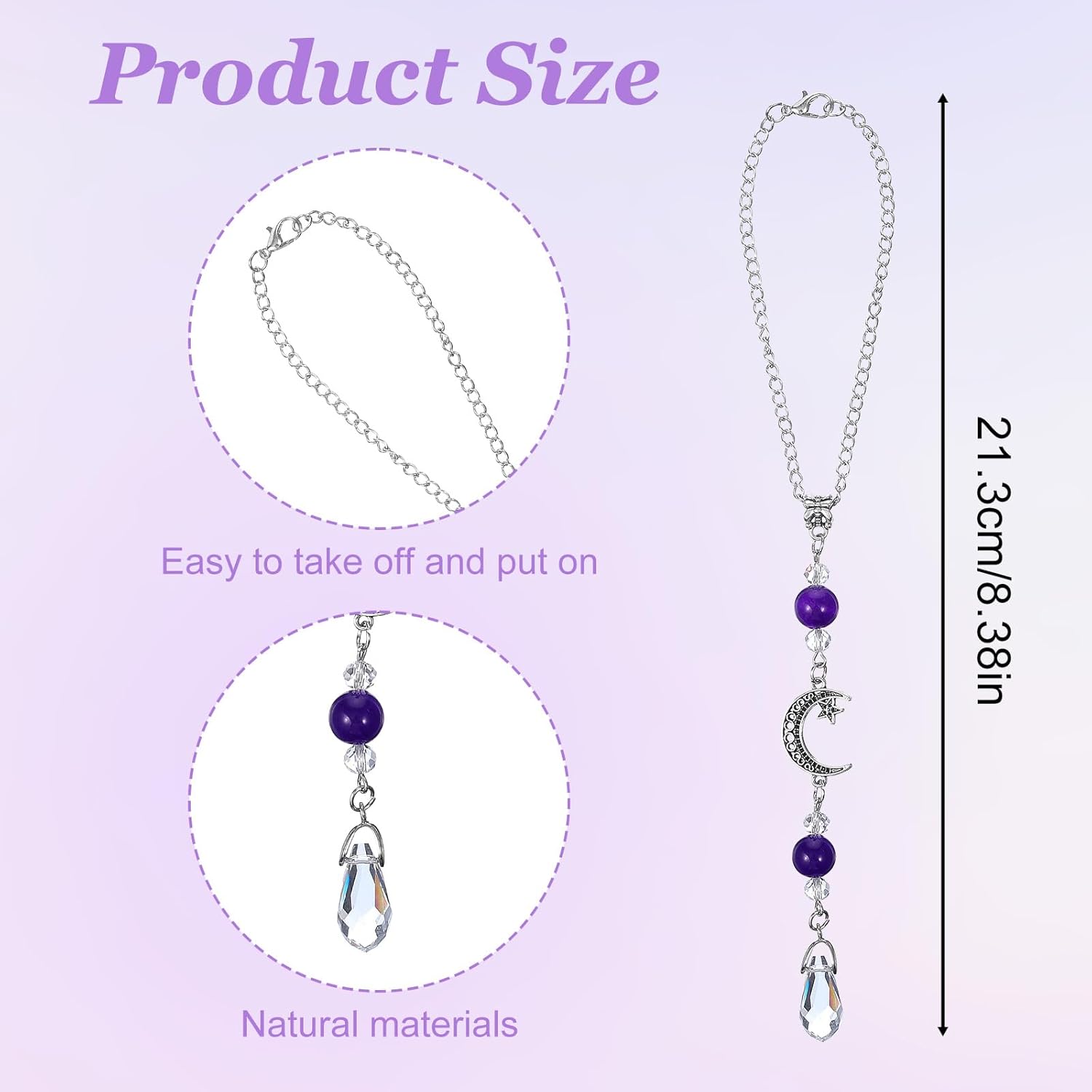Moon Star Car Mirror Charm with Amethyst Crystal