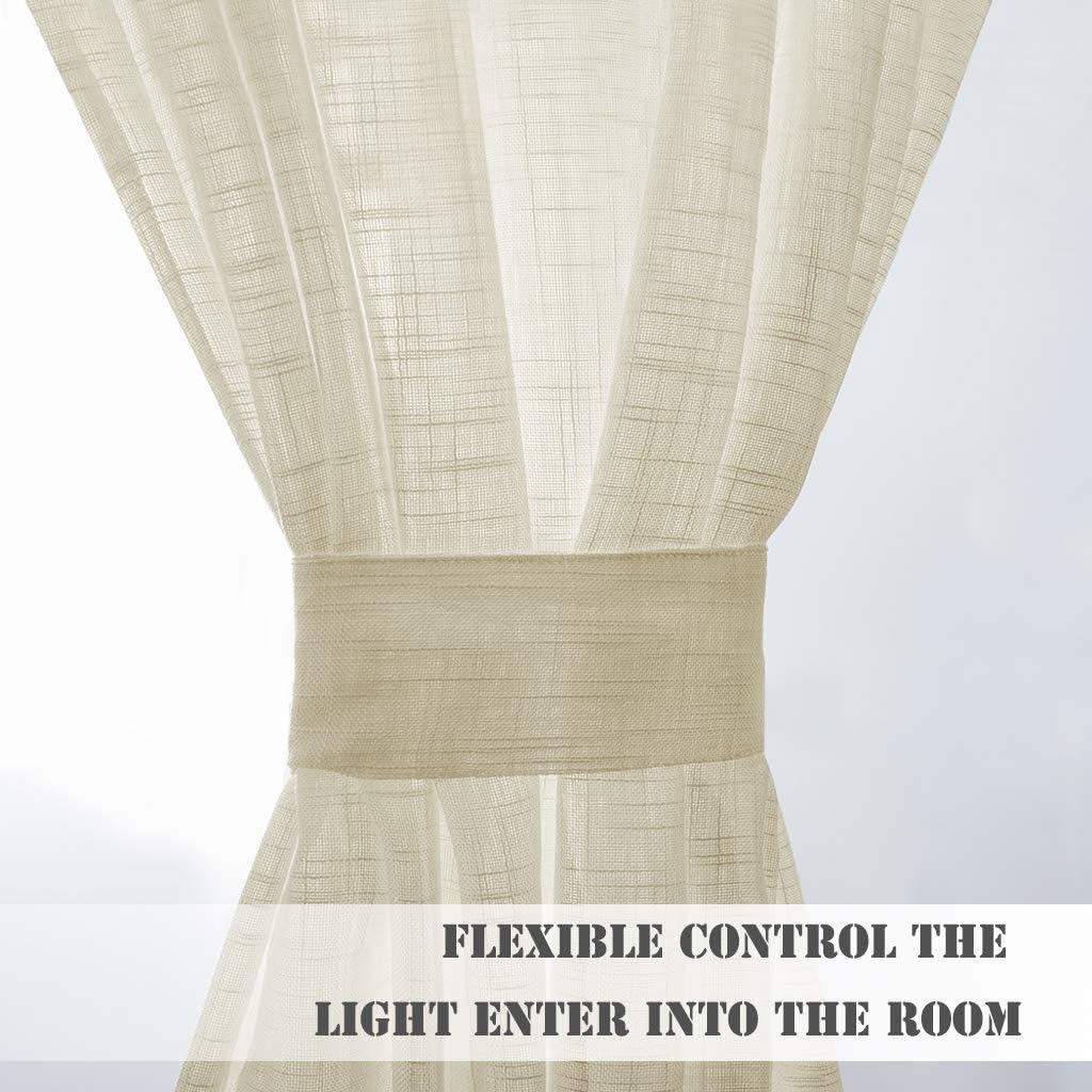 PONY DANCE Door Window Panel - 52W x 72L Soft Beige Linen Faux Textured Rod Pocket Blinds