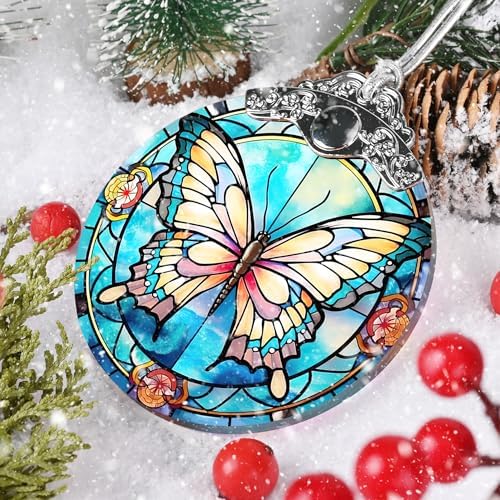 Butterfly Christmas Tree Ornament - 3 Inch Glass Decor