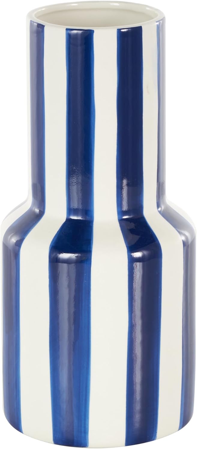 Deco 79 Modern Blue Striped Ceramic Vase
