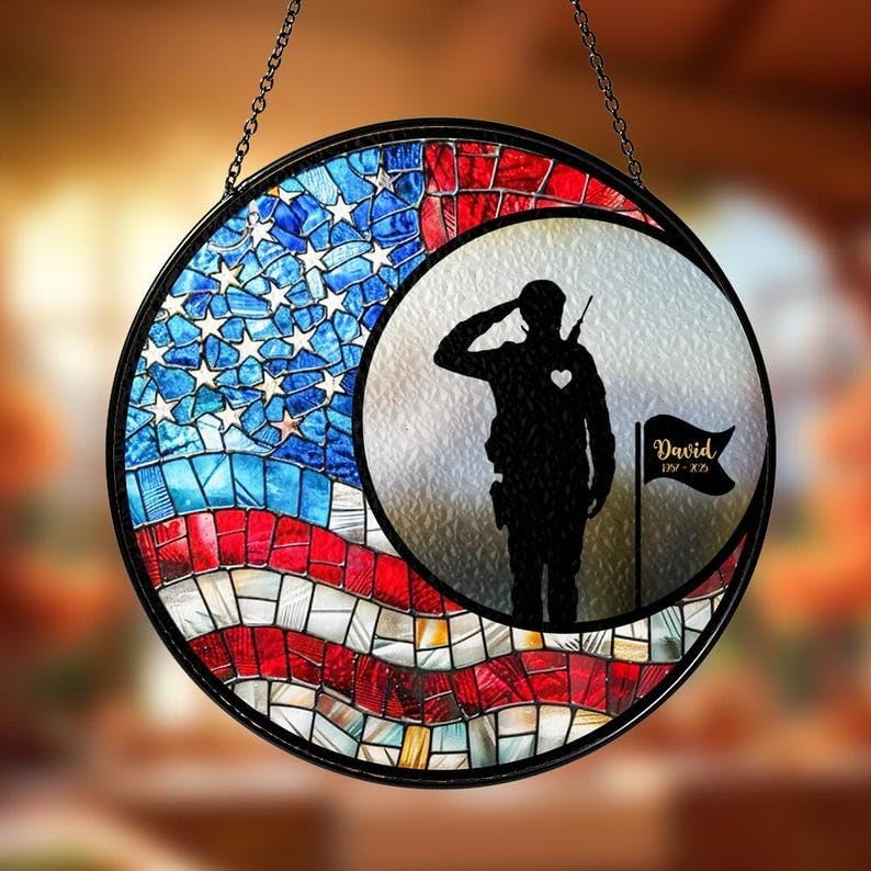 Custom Memorial Military Suncatcher with Name and Dates