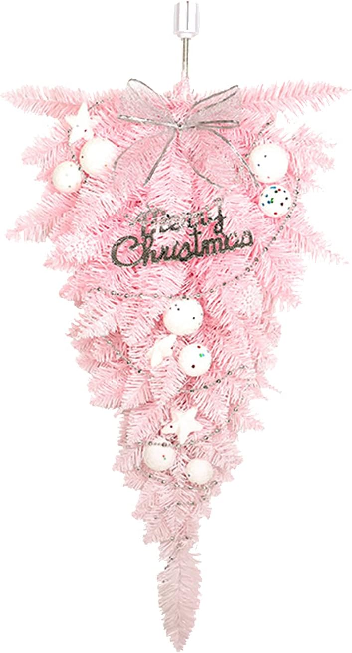 RESOYE Christmas Artificial Swag 236 Inch Pink Floral Wreath Front Door Teardrop with White Ball and Bowknot