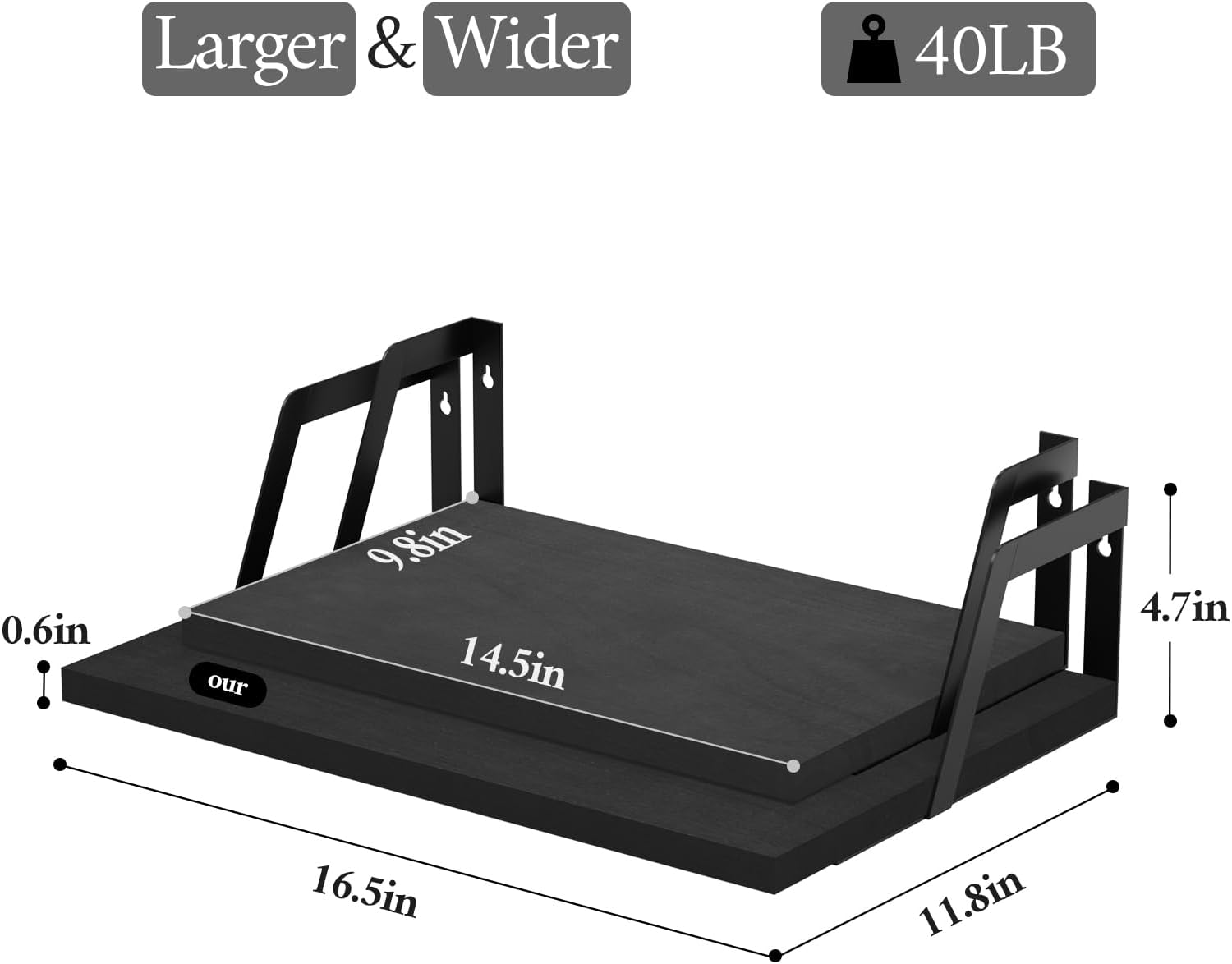 SRIWATANA Floating Shelves Wall Mounted Set of 2 Rustic Wood Shelves with Large Capacity Black