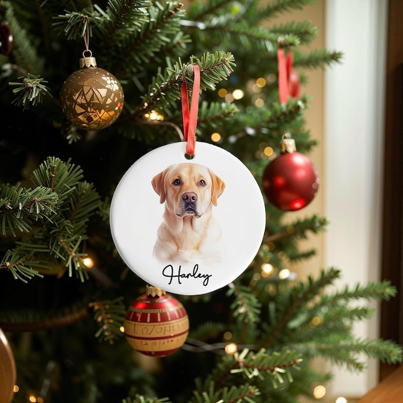 Custom Dog Photo Memory Ornament Pet Portrait Memorial Gift
