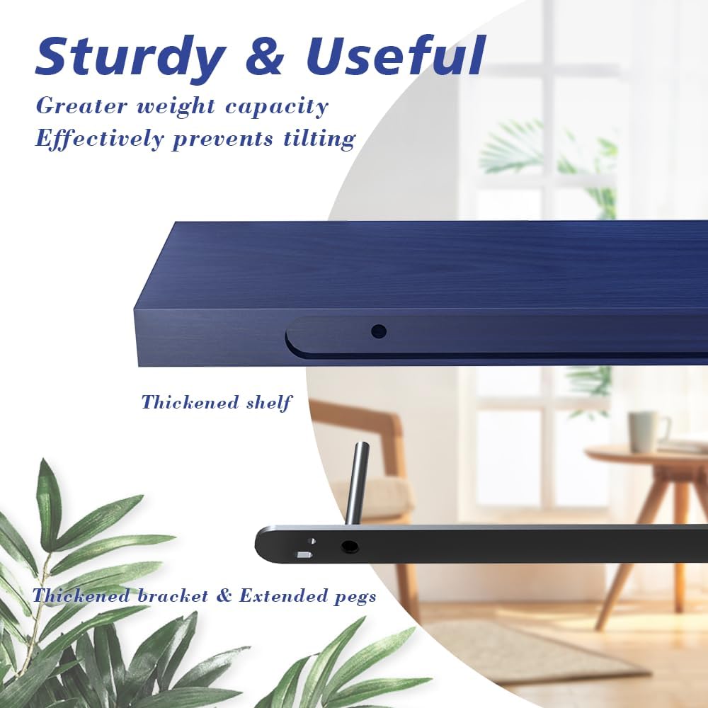 Floating Shelves for Home Decor 236 Inch Natural Wood Rustic Shelf Set of 2 Navy Blue