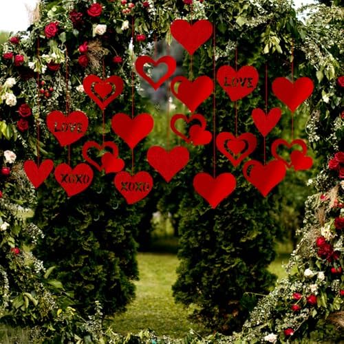 Red Glitter Heart Hanging Decorations 30 Pcs Foil Valentine Set