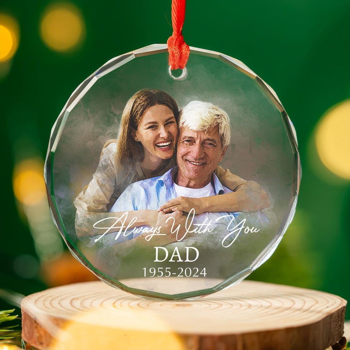Custom Photo Memorial Glass Ornament - Personalized Christmas Portrait Decoration