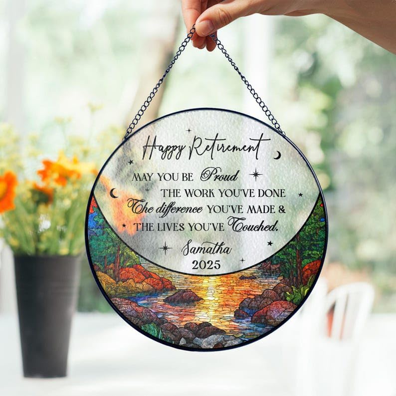 Personalized Retirement Stained Glass Suncatcher - Name Year Custom Gift