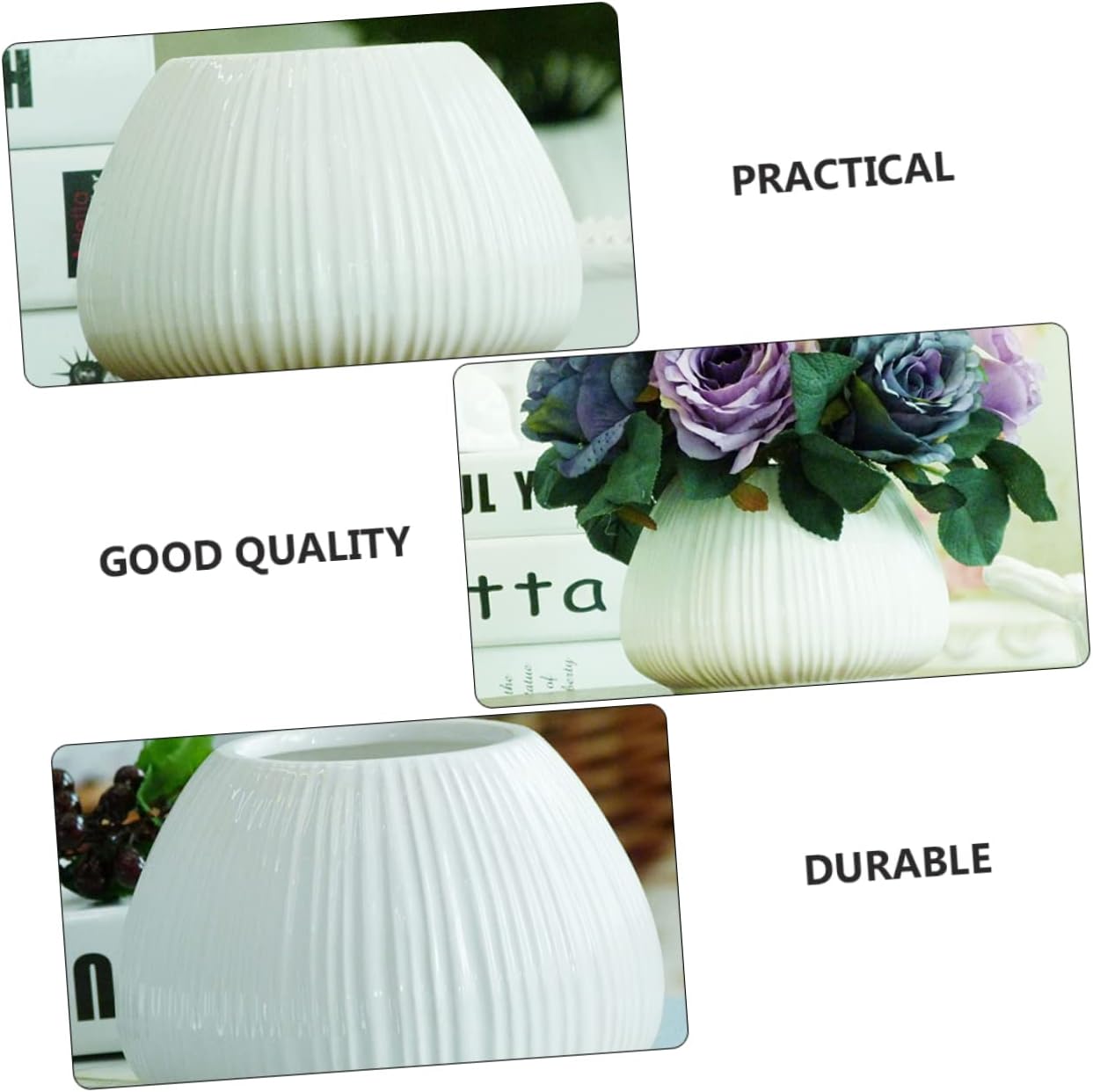 ORFOFE Ceramic Vase White Vertical Stripe 15x15x11cm