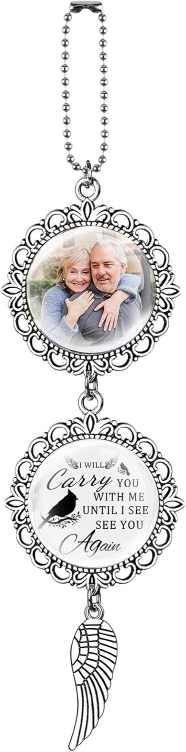 Personalized Angel Wing Car Charm - Custom Photo Text Memorial Gift