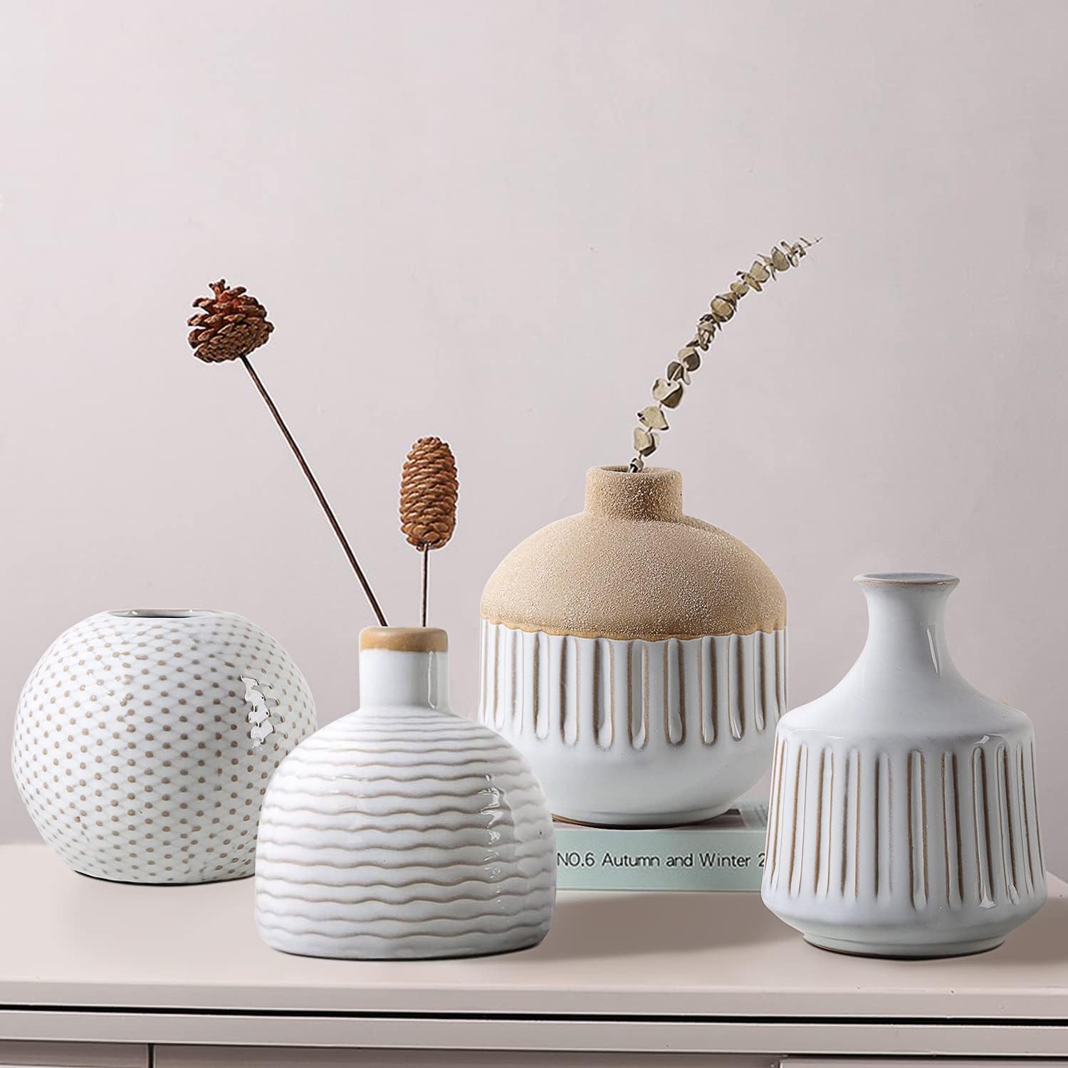 Lizofer Boho Minimalist Ceramic Vase Set of 4