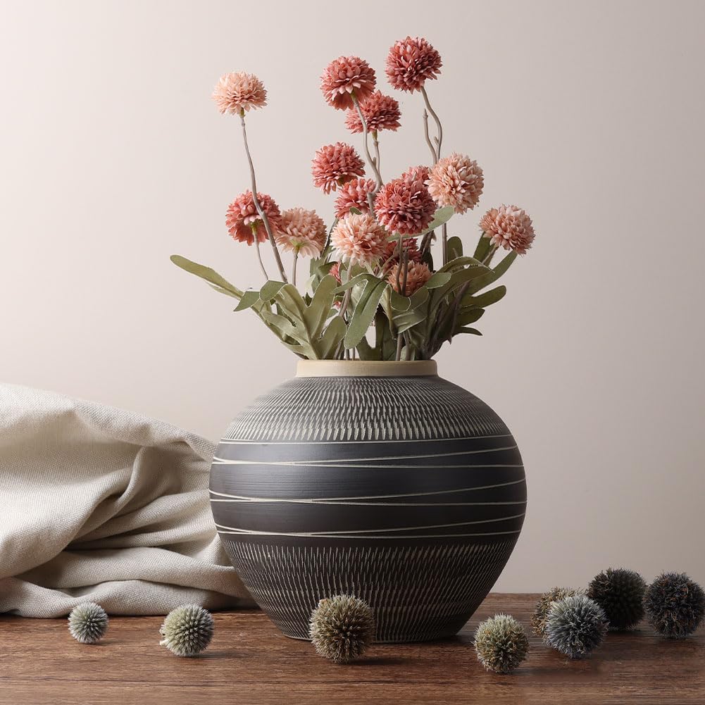 Modern Ceramic Vase with Black and Grey Stripes
