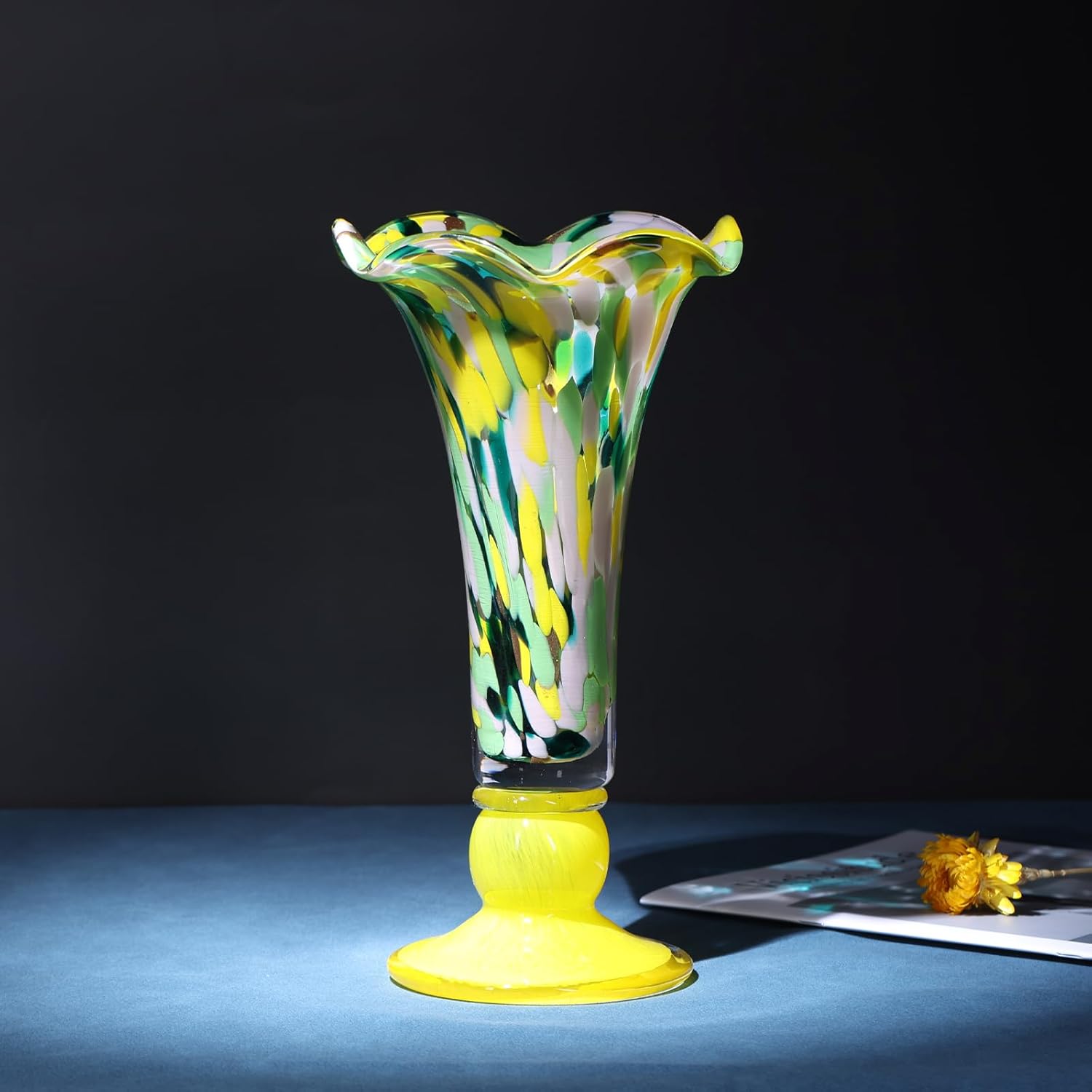 Hand Blown Yellow Glass Vase for Flowers