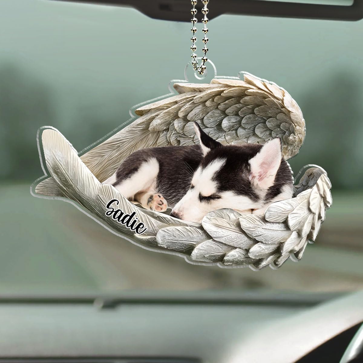 Pawsionate Angel Wings Personalized Car Ornament