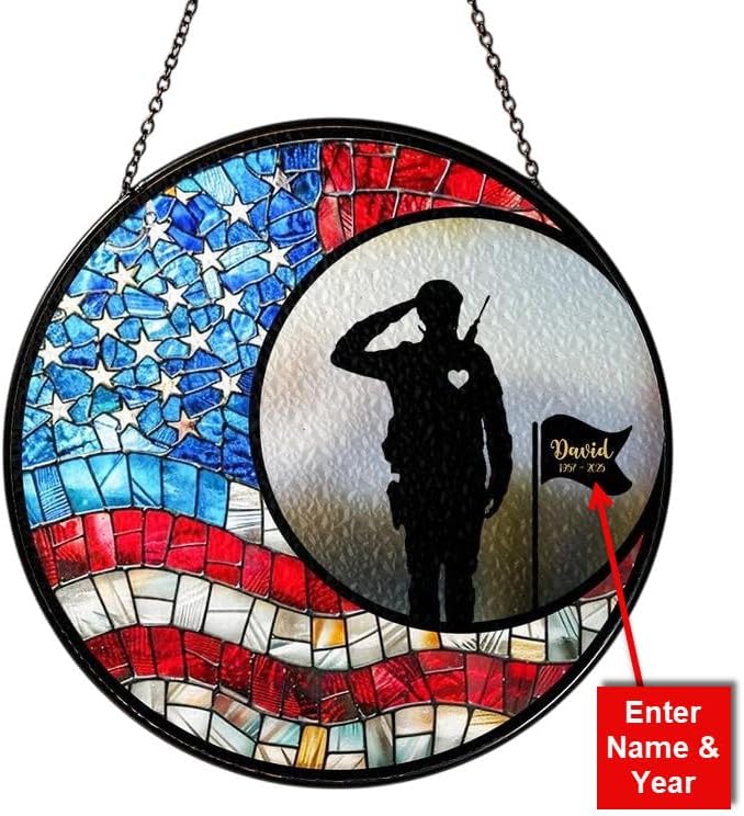 Custom Memorial Military Suncatcher with Name and Dates