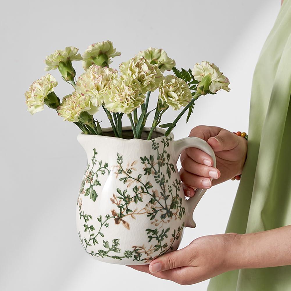 Chinoiserie Green Vintage Ceramic Flower Vase