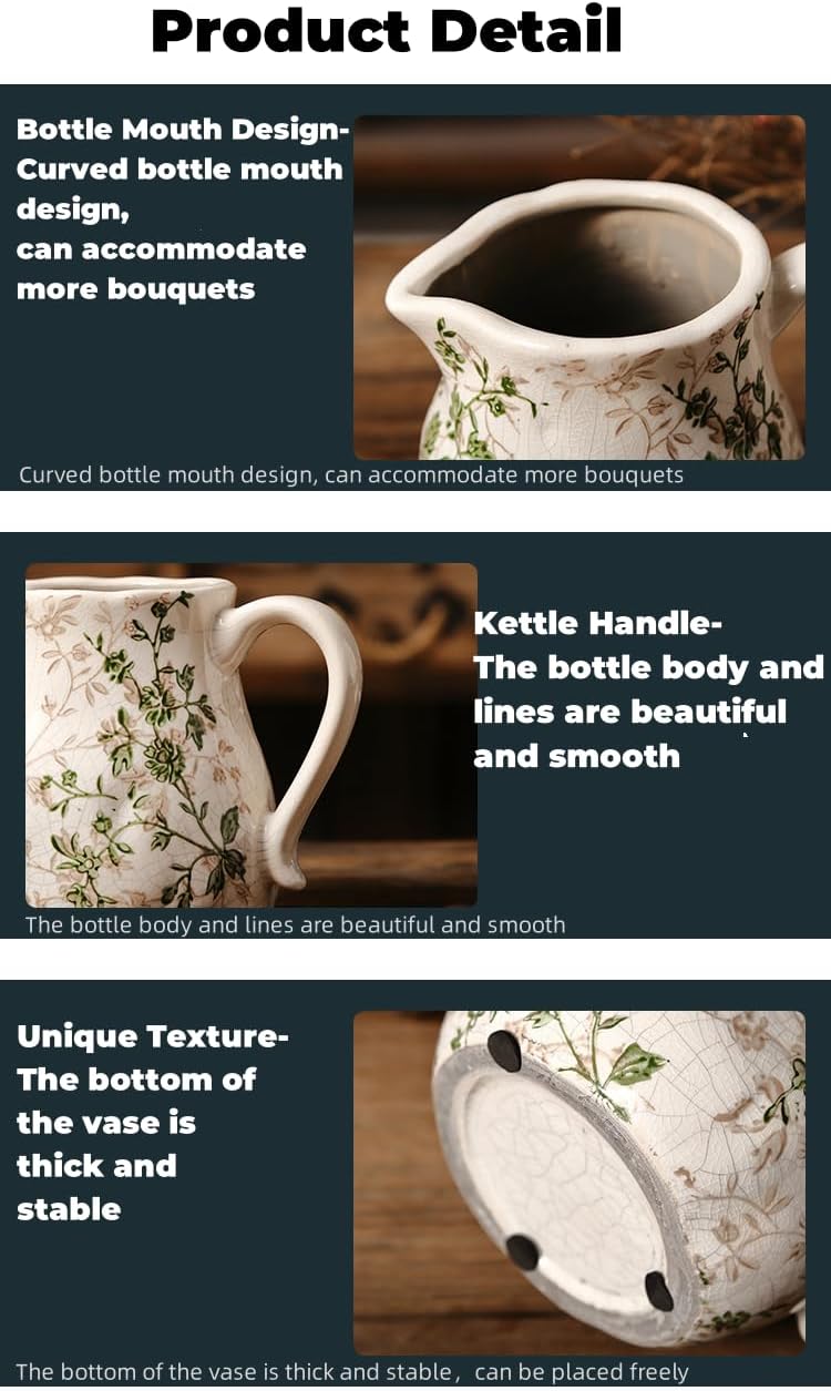 Farmhouse Ceramic Vase with Handle for Home Decor