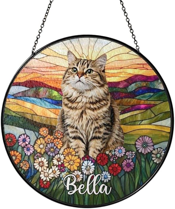 Custom Pet Stained Glass Ornament - Personalized Pet Name Photo Memorial Decor