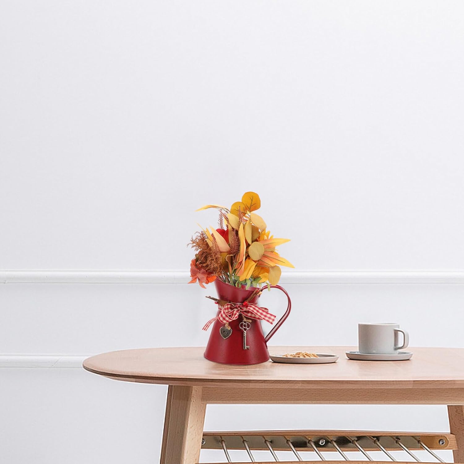 Uonlytech Vintage Dark Red Galvanized Metal Pitcher Holder Vase