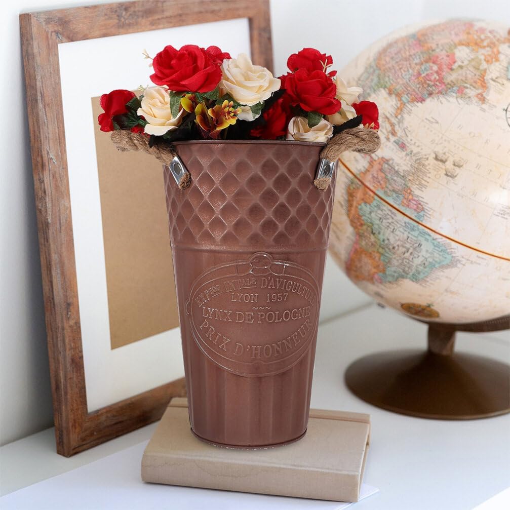 Yardwe Galvanized Metal Vase 13 Inch Rustic Flower Holder