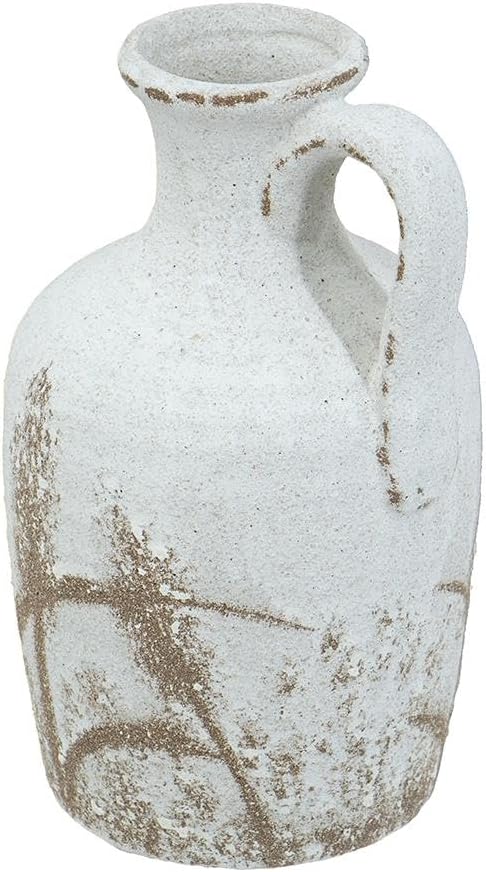 Tall Rustic White Ceramic Pitcher with Handle