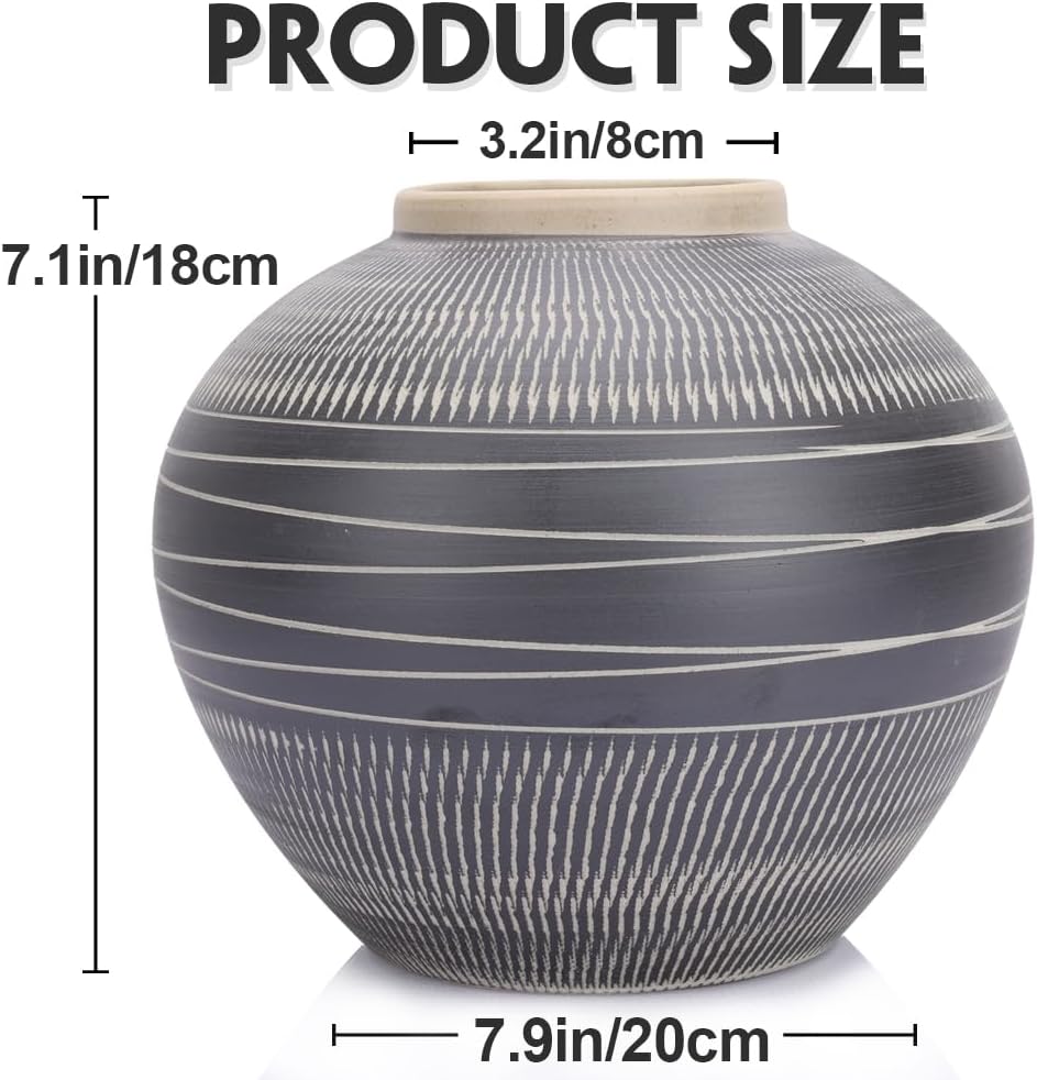 Modern Ceramic Vase with Black and Grey Stripes
