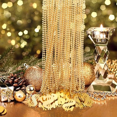 Draupnir 36Pcs Dollar Sign Necklaces for Mardi Gras and Hip Hop Events