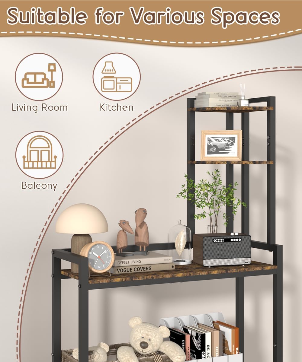 4 Tier Corner Shelf Stand 56 Inch Freestanding Book Storage Rack with Metal Frame Black