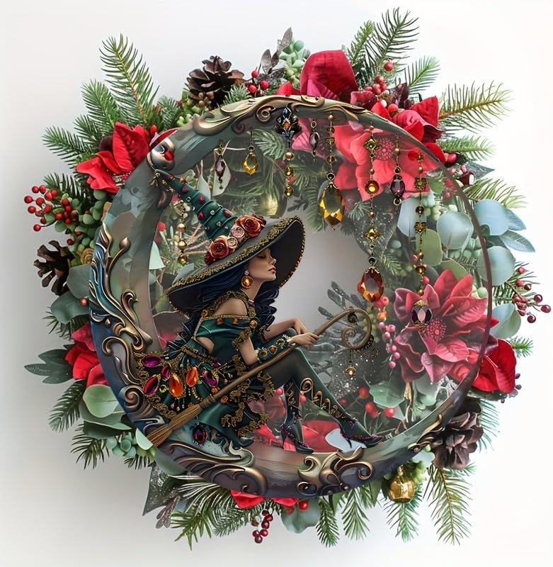 8x8 Inch 2D Flat Moonlit Witch Acrylic Ornament with Hanging Rope