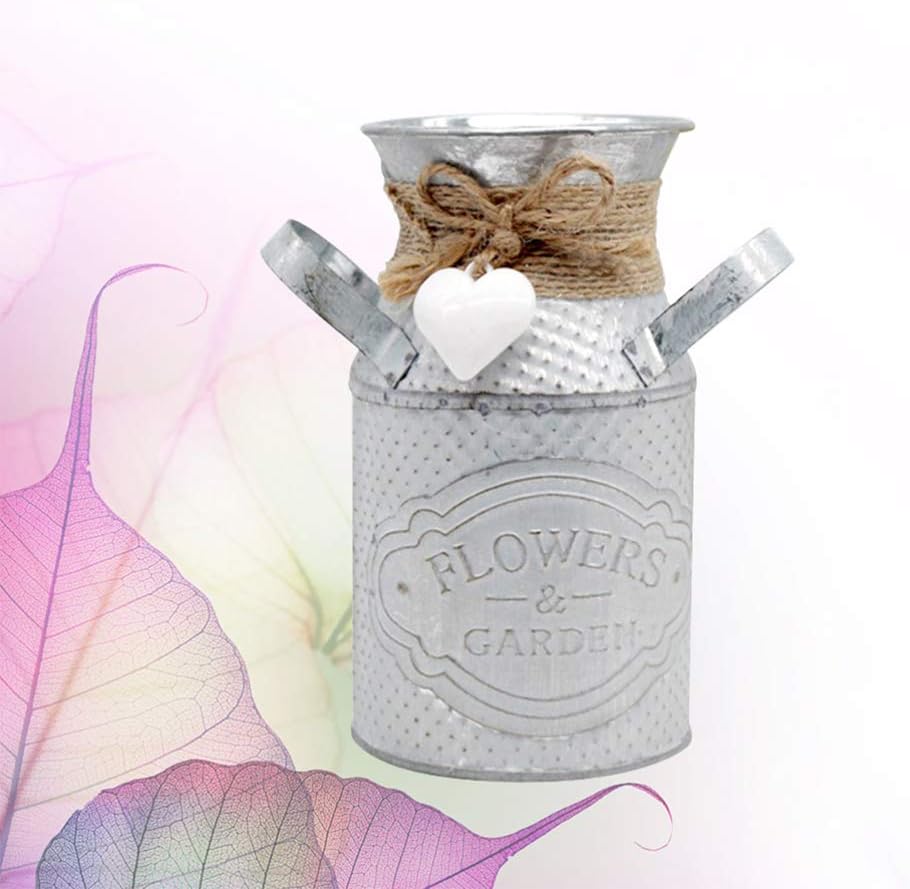 Wakauto 1 Pc White Galvanized Metal Milk Tin Basket Flower Vase