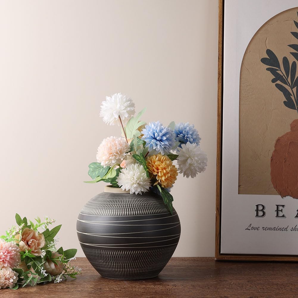Modern Ceramic Vase with Black and Grey Stripes