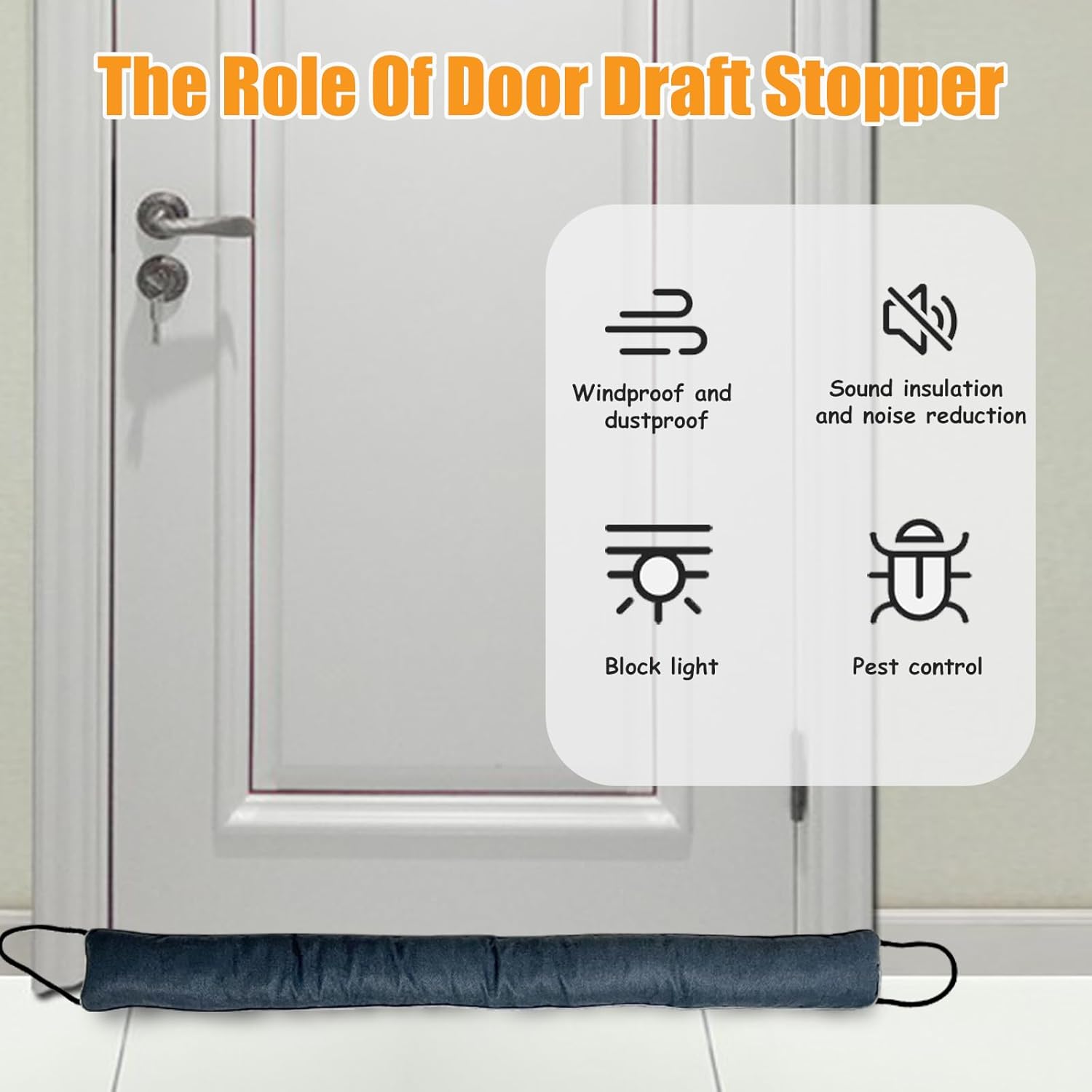 Door Draft Stopper with Weighted Design 34 Inch Heavy Duty Gray
