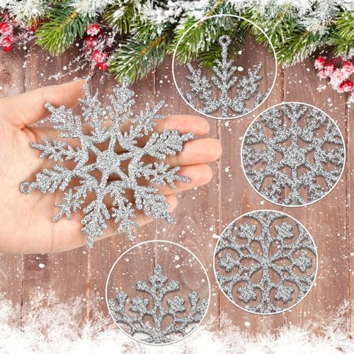 36Pcs Silver Glitter Snowflake Decorations for Christmas Tree
