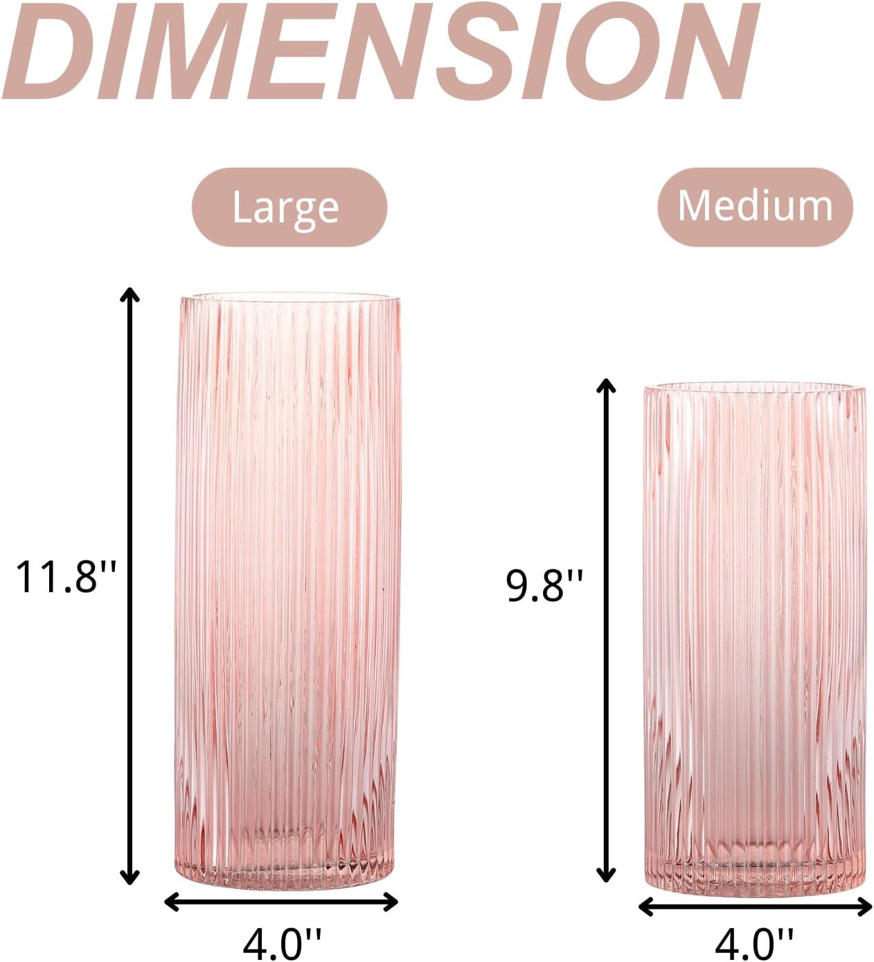 Pink Glass Vase for Flowers Tall Cylinder Vase for Home Decor