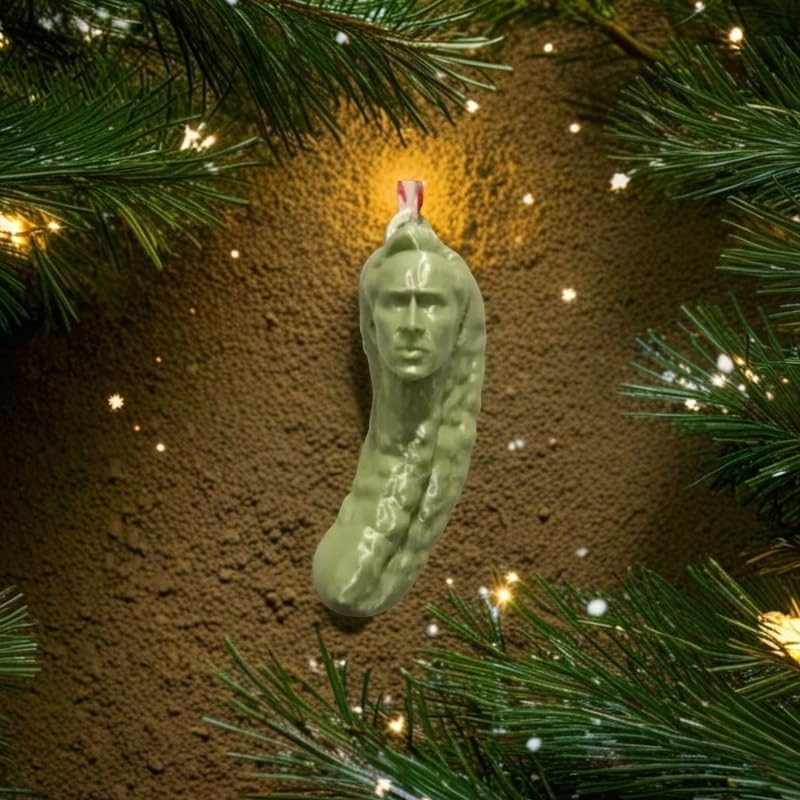 Funny Nicolas Cage Pickle Christmas Ornament