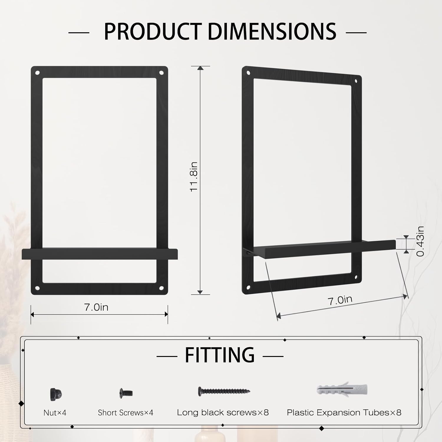 OYEFLY Metal Wood Floating Shelf Black