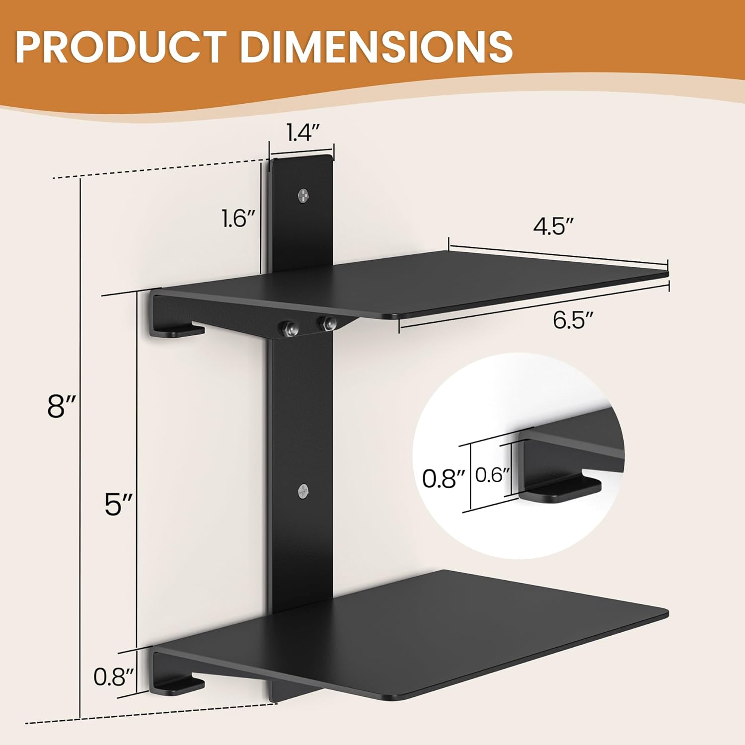Fun Memories Invisible Floating Bookshelves 4 Tier Metal 2 Pack Black