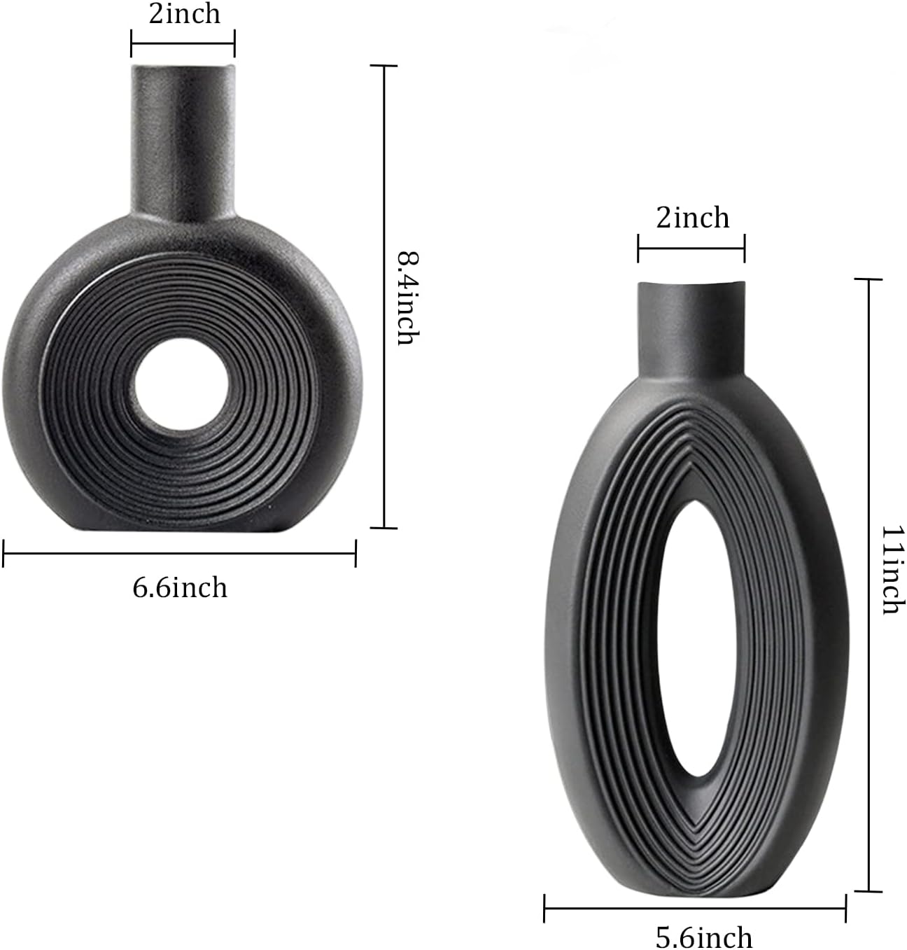 LZV Ceramic Vase Set of 2 Black Minimalist Nordic Boho Style