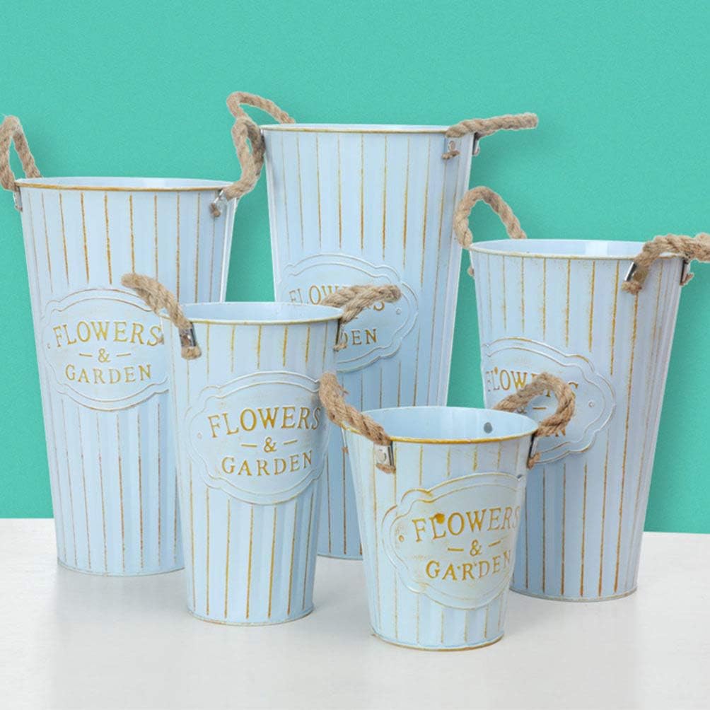 DOITOOL Rustic Metal Flower Vase Vintage Bucket Decor