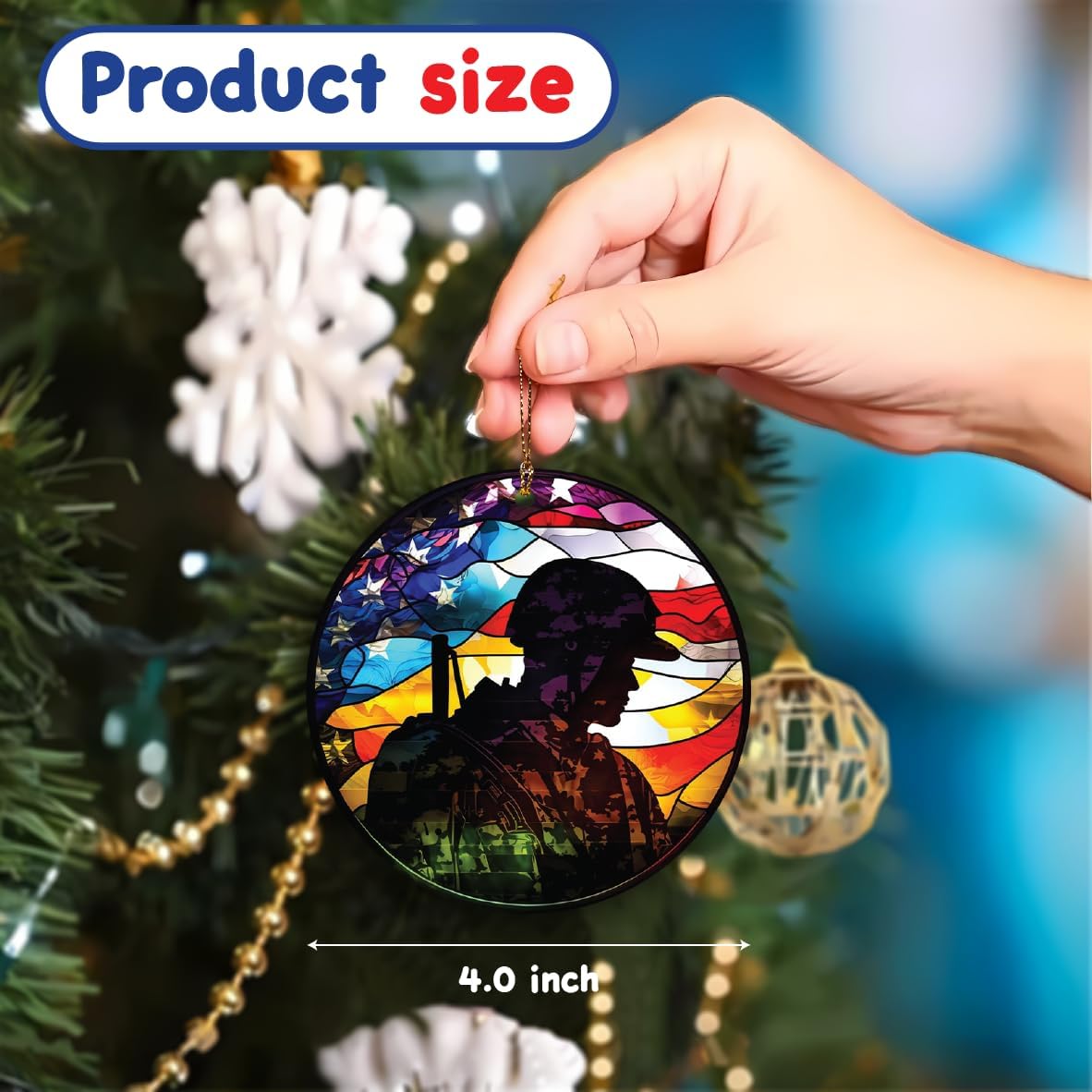 Patriotic Soldier Ornament with American Flag Design