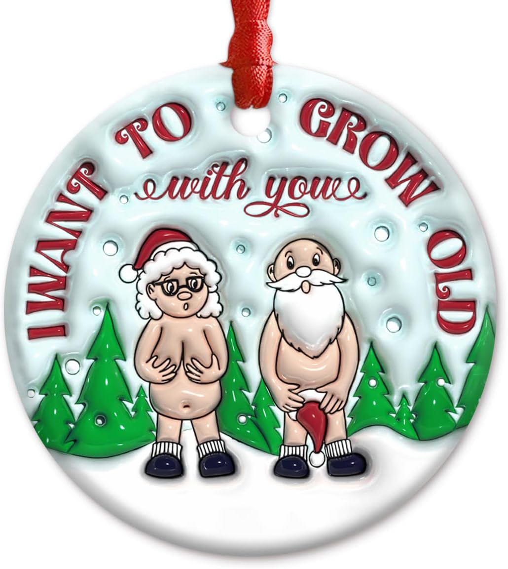 Funny Ceramic Ornament for Couples - Grow Old with You Christmas Decor